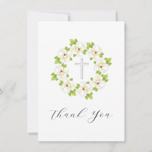 Watercolor, Pen & Ink Magnolia Wreath & Cross Thank You Card