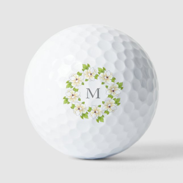 Watercolor, Pen & Ink Magnolia Wreath     Golf Balls (Front)
