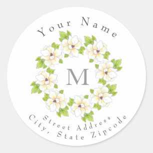  Watercolor, Pen & Ink Magnolia Wreath labels