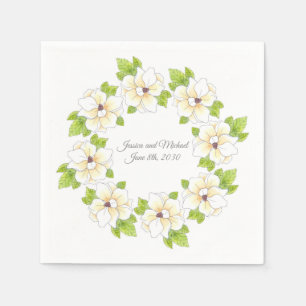 Watercolor, Pen & Ink Magnolia Wreath      Napkin