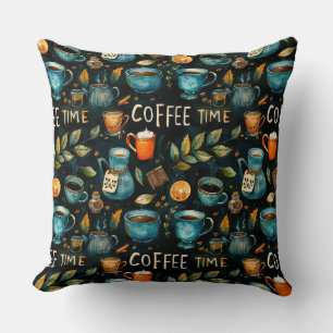 Watercolor pencil ink coffee cups, pots, cinnamon, cushion