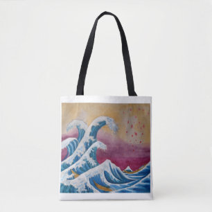 Watercolor pencil "Ktam" Hokusai style tote bag