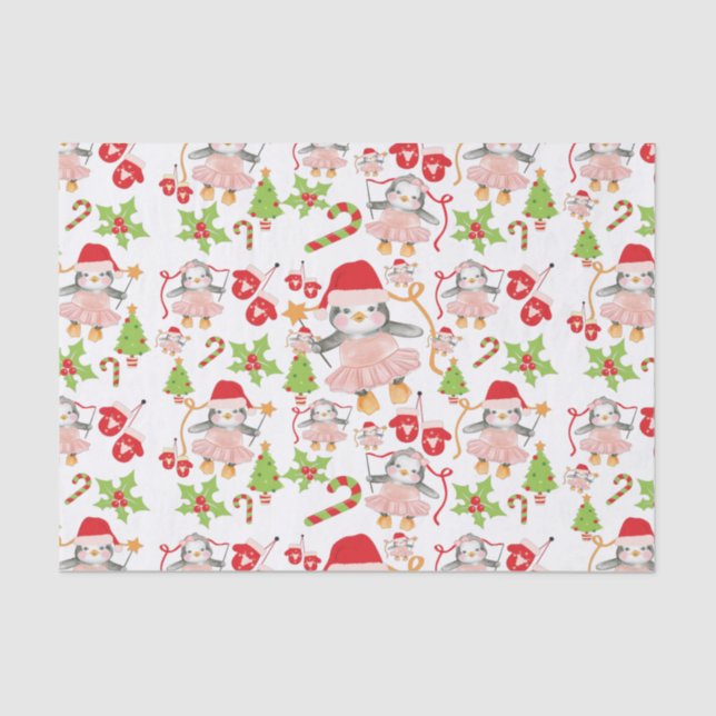 Watercolor Penguin Ballerina Christmas Tissue Paper (Front)