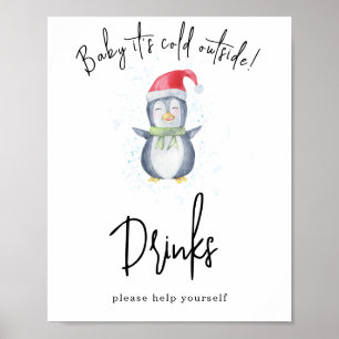 Watercolor penguin - Drinks Poster