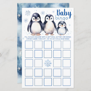 Watercolor Penguins Baby Bingo Baby Shower Game
