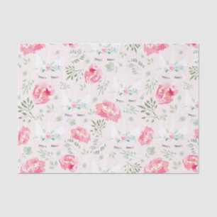 Watercolor Peonie Unicorn in Pink Tissue Paper