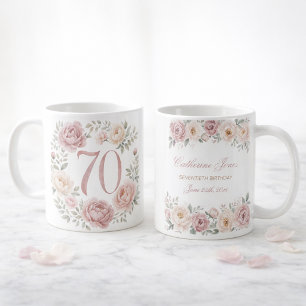 Watercolor Peonies 70th Birthday Personalised Mug