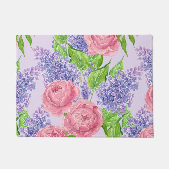 Watercolor peonies and lilacs doormat (Front)