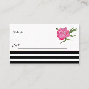Watercolor Peonies and Stripes Wedding Escort Card