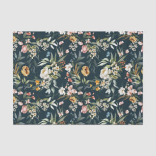 Watercolor Peonies and Wildflowers on Oxford Blue Tissue Paper