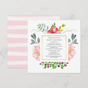 Watercolor Peonies Baby Shower Invitation