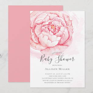 Watercolor Peonies Baby Shower Invitation