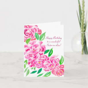 Watercolor Peonies Birthday Sister-in-Law Card