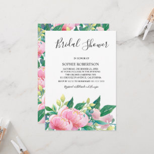 Watercolor Peonies Botanical Wedding Bridal Shower Invitation