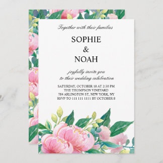 Watercolor Peonies Botanical Wedding Invitation