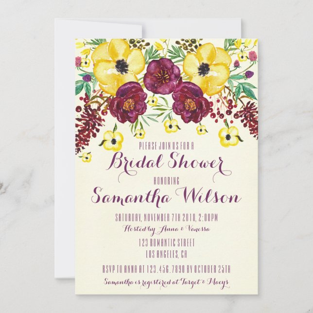 Watercolor Peonies Bridal Shower Invitation (Front)