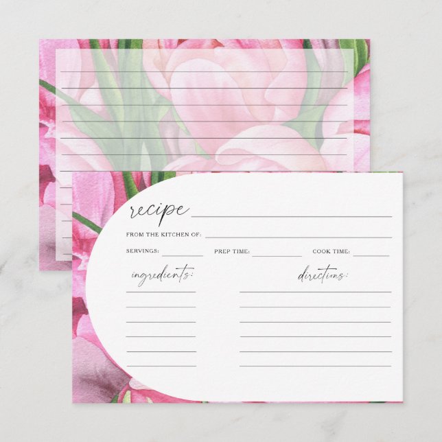 Watercolor peonies - bridal shower recipe (Front/Back)