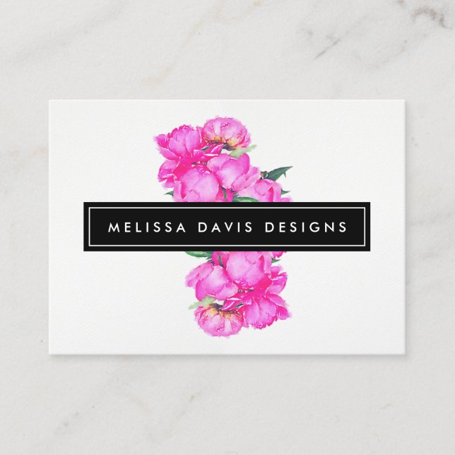 Watercolor Peonies Bunch Floral Designer Business Card (Front)