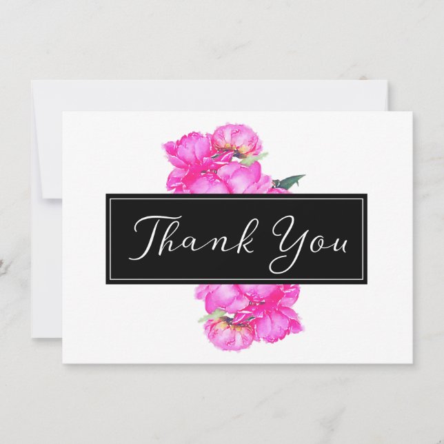 Watercolor Peonies Bunch Thank You Card (Front)