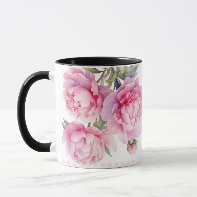  watercolor Peonies floral and foliage elegant Mug (Left)