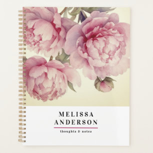 watercolor Peonies floral and foliage elegant Planner