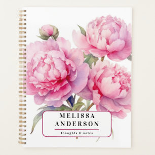 watercolor Peonies floral and foliage elegant Planner