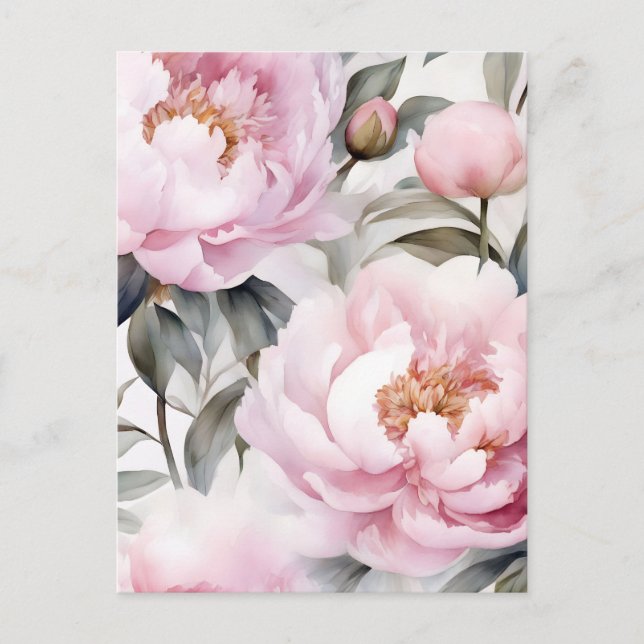 Watercolor Peonies Floral Art Postcard (Front)