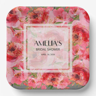 Watercolor Peonies Floral Bridal Shower Paper Plate