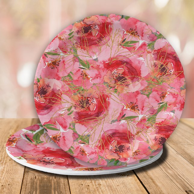 Watercolor Peonies Floral Bridal Shower Paper Plate (Creator Uploaded)