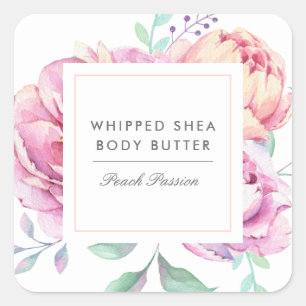 Watercolor Peonies Floral Business Product Square Sticker