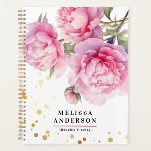 watercolor Peonies floral foliage elegant Gold Planner