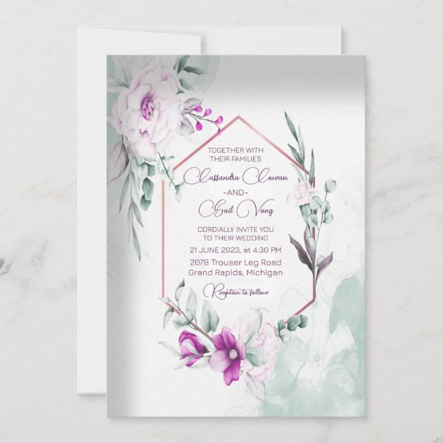 Watercolor Peonies Floral Wedding Invitation (Front)