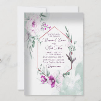 Watercolor Peonies Floral Wedding Invitation