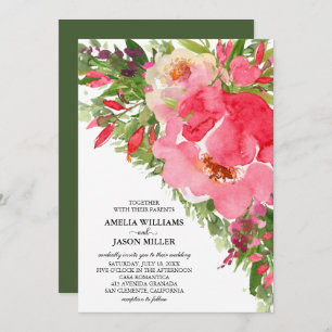 Watercolor Peonies Floral Wedding Invitations