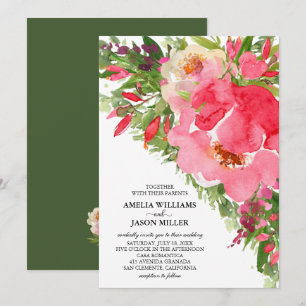 Watercolor Peonies Floral Wedding Invitations
