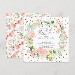 Watercolor Peonies Floral Wreath Baby Tea Shower Invitation