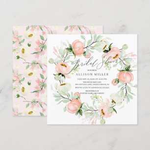 Watercolor Peonies Floral Wreath Bridal Shower Invitation