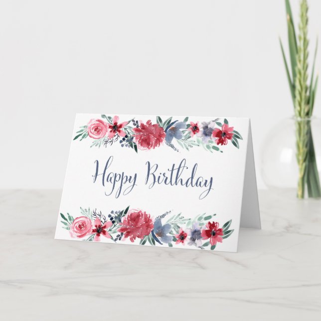 Watercolor Peonies Happy Birthday Card (Front)