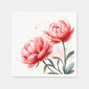  Watercolor Peonies in Coral and Blush  Napkin