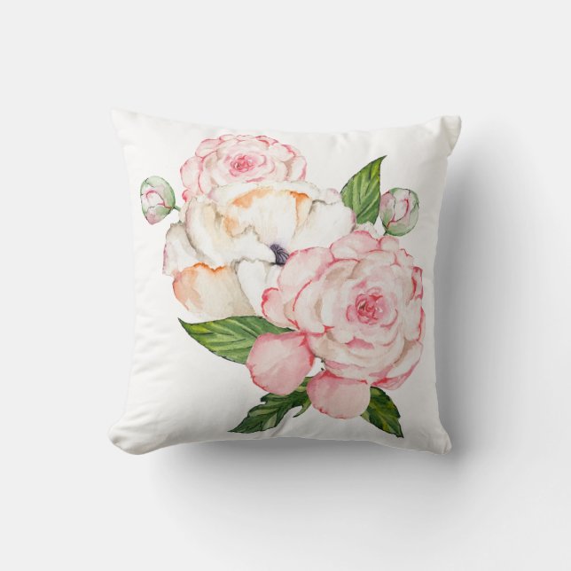 Watercolor peonies in tender colours cushion (Front)