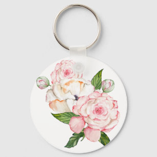 Watercolor peonies in tender colours key ring