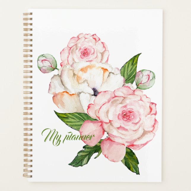 Watercolor peonies in tender colours planner (Front)