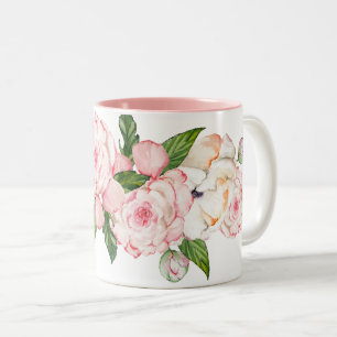 Watercolor peonies in tender colours Two-Tone coffee mug