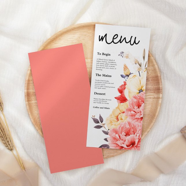Watercolor Peonies Magnolia Florals Script wedding Menu (Creator Uploaded)