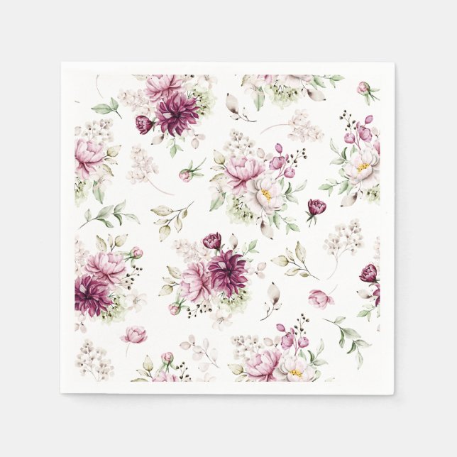 Watercolor Peonies Paper Napkin (Front)