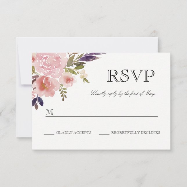 Watercolor Peonies Pink Purple RSVP (Front)