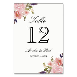 Watercolor Peonies Pink Wedding Table Number Cards
