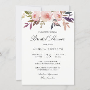 Watercolor Peonies Purple Pink Bridal Shower Invitation
