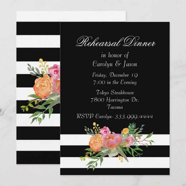 Watercolor Peonies Rehearsal Dinner Invitation (Front/Back)