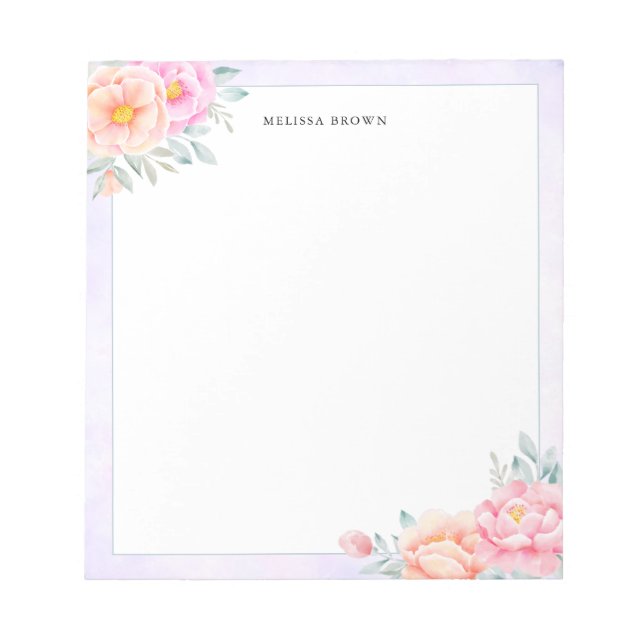 Watercolor Peonies Roses Pink Peach Floral Boho Notepad (Front)